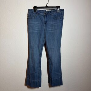 L.E.I. Ashley Trouble Jeans Womens 32x27 Blue Denim Cotton Embroidery Flared Leg